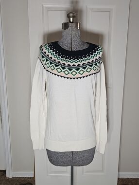 Merona Fair Isle Diamond Pattern Cream Sweater Cotton Blend Size XL
